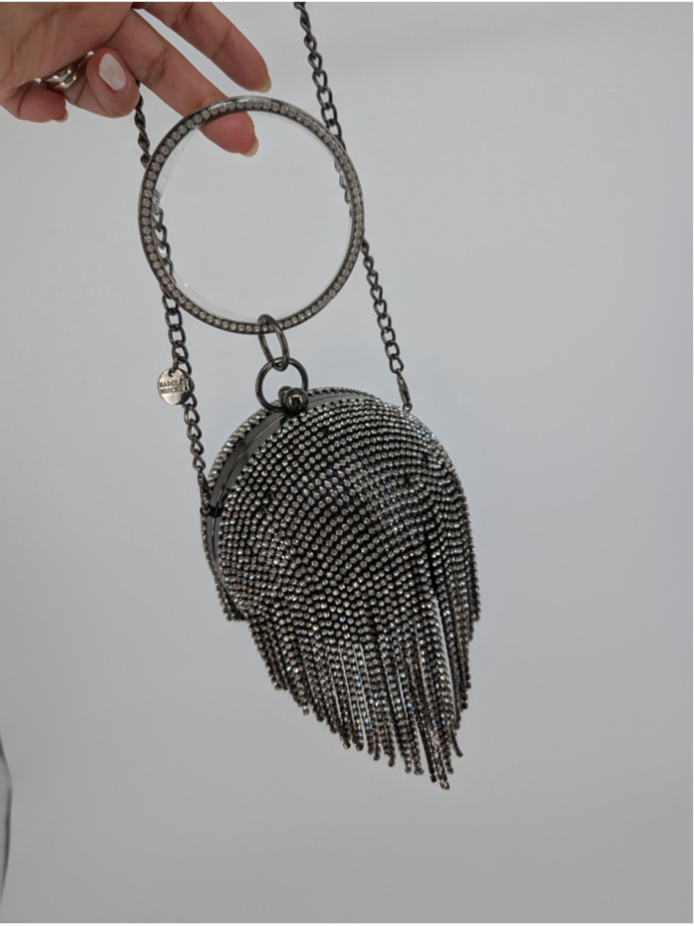 Badgley Mischka TBF-900 Black Rhinestone Fringe Evening Bag MSRP $179